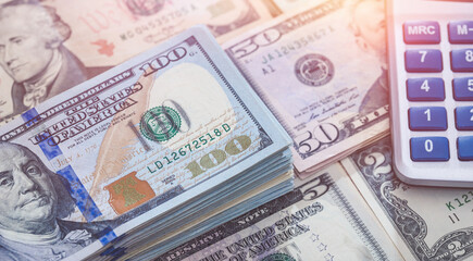 Fototapeta premium pile of american dollar paper money background