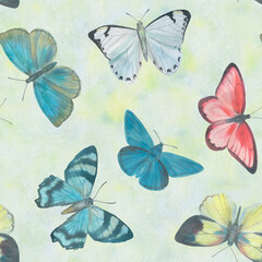 watercolor hand painted illustration butterfly seamless pattern for love wedding valentine's day or arrangement invitation greeting card design.