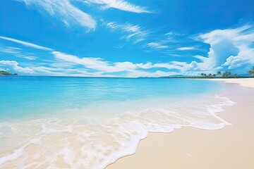 White Sand Beach Panorama: Inspiring Tropical Seascape with Turquoise Water & Horizon