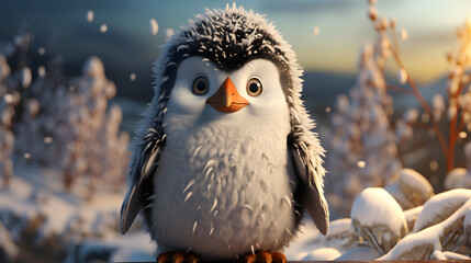 Сartoon penguin in winter