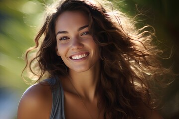 Capture the genuine and radiant smile of a young woman. Generative AI