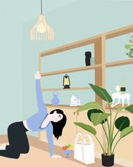 A woman doing cat yoga pose - A illustration of lifestyle