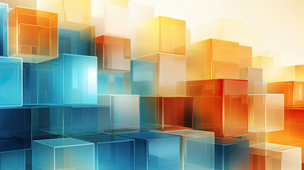Texture background with random 3d cubic crystal boxes in bright blue and yellow colors