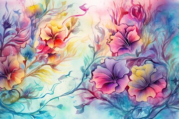 Fototapeta na wymiar Psychedelic Watercolor Wallpaper: Vibrant Background with Mesmerizing Colors