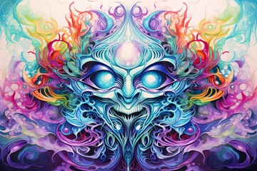 Psychedelic Watercolor Painting on Canvas: Vibrant Wallpaper for a Mind-Altering Experience! - obrazy, fototapety, plakaty