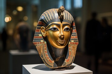 Ancient Egyptian Funeral Mask Pharaoh in Museum Display