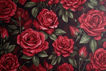 Red Roses Wallpaper: Stunning Fabric Texture Surface for Interior Wall Design