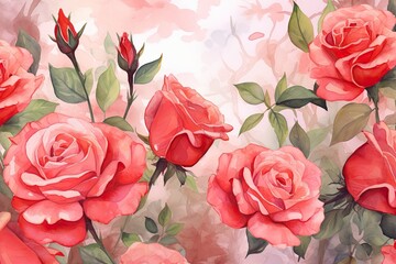 Red Roses Watercolor Wallpaper: Stunning Floral Background for a Vibrant D�cor