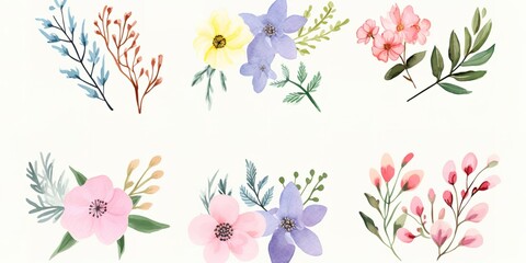 colorful watercolor flowers - obrazy, fototapety, plakaty