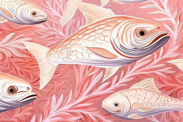 Salmon Pink Color with Wild Fish Pattern - Vibrant and Playful Digital Image