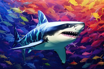 Colorful Artistic Shark Wallpaper: Vibrant Background for a Mesmerizing Display