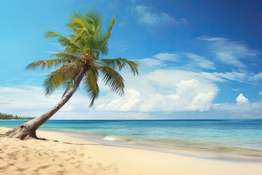 Soft Sand Beach: Picturesque Palm Tree on Beach Delights with Tropical Charm © Michael