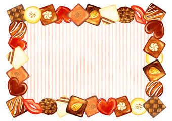 かわいいチョコレートとストライプ柄の背景