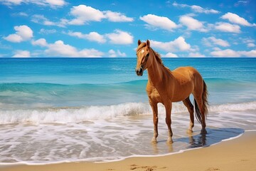 Obraz na płótnie Canvas Summer Beach: Stunning Horse on the Beach - Captivating Coastal Scenery