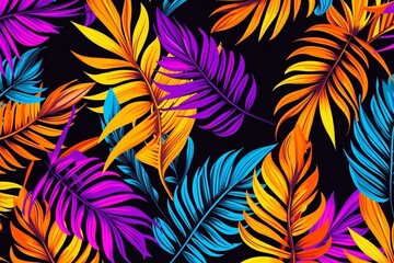 Exotic leaves retro shirt pattern. Pop art, Memphis style. Expressive ornament for textile, wrapping. Generative AI