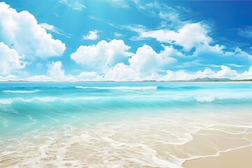 Obraz premium Sunny Day Beach: Wide Panorama Beach Background Concept - Stunning Image of a Serene Coastal Landscape