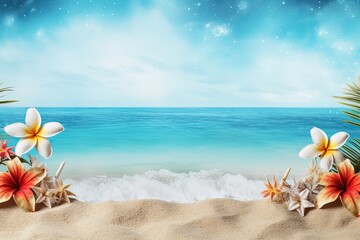 Fototapeta na wymiar Tropical Holiday Beach Banner: Stunning Beach Theme Background Perfect for Your Tropical Getaway