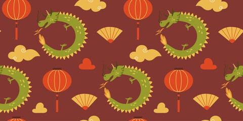 Happy chinese new year dragon seamless pattern
