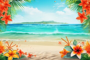 Fototapeta na wymiar Tropical Holiday Beach Banner: Stunning Beach Theme Background for a Picture-Perfect Vacation