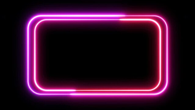 Seamless loop animated rectangle picture frame with two tone neon color 4K video motion graphic isolated on transparent background. Futuristic light effect for overlay element. Empty copy space.