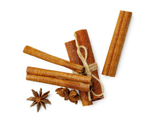 Cinnamon sticks isolated on white background close up