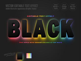 Editable Text Effect 後ろが色鮮やかに光り文字が浮かび上がるネオンタイトルロゴスタイル 「BLACK」 - Neon title logo style where the back lights up in vivid colors and the letters stand out
 - obrazy, fototapety, plakaty