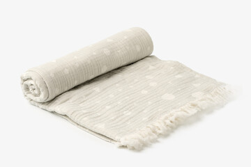 Gray muslin blanket for kids on white background