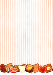 かわいいチョコレートとストライプ柄の背景イラスト