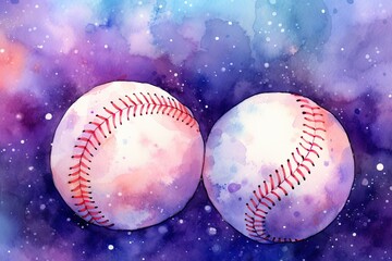 Fototapeta na wymiar Softball Wallpaper: Delicate Watercolor Background, Perfect for Sports Fans
