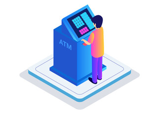 Man with atm machine vector illustration