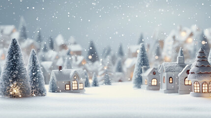 雪の街の模型、かわいい冬の背景 - obrazy, fototapety, plakaty
