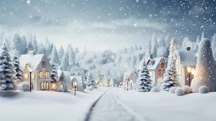 Foto op Canvas 雪の街の模型、かわいい冬の背景 © tota