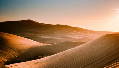 Fototapeta na wymiar Golden Hour Magic Desert Landscape at Dusk