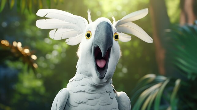 Beautiful sulphur crested cockatoo on aesthetic nature scenery background, Cacatua galerita