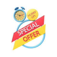 Special Offer 3D rendering,Hurry Up! offer label 3D, 3d Tags for super shop