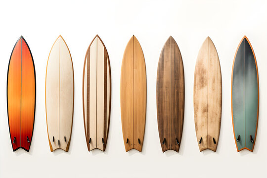 Vintage wooden fishboard surfboards isolated on white background with clipping path,