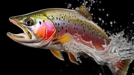 Detailed trout portrayal with vibrant colors in water. Digital art illustration.
