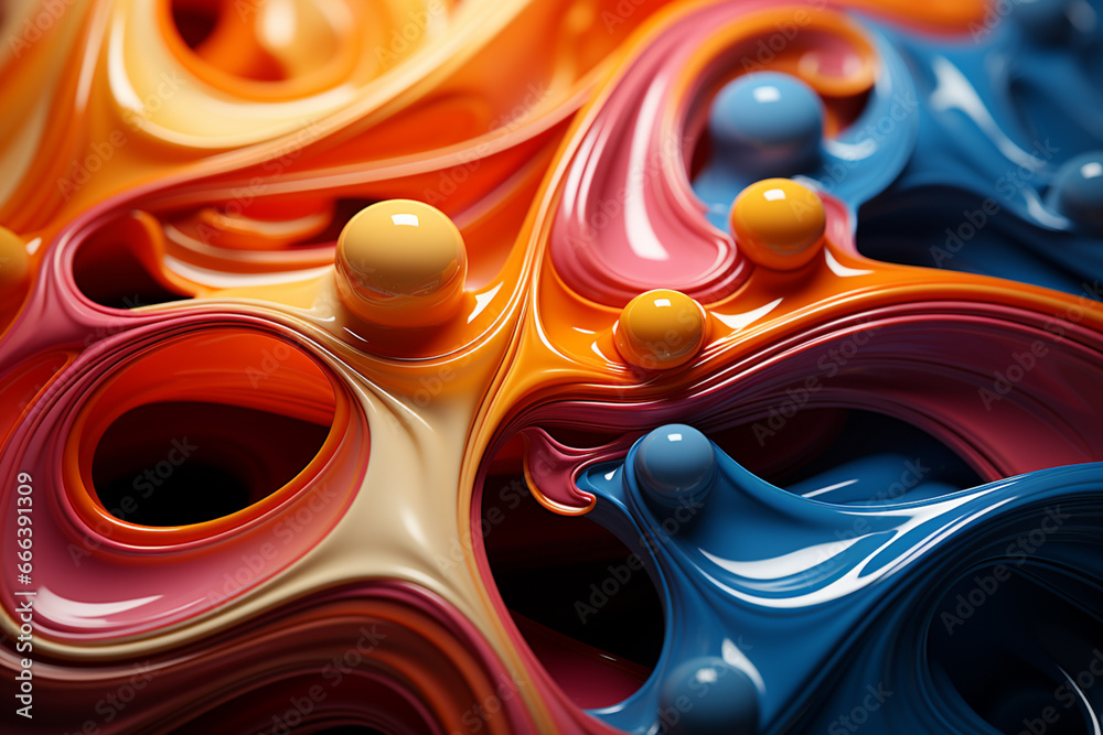 Poster a series of abstract shapes and patterns merging and transforming, mirroring the fluidity and ever-c