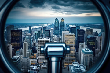 Plakat view from a spyglass of the city with skyscrapers
