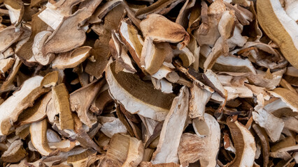 Organic dried mushrooms on sale at the Italian food market