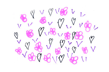 Pink hearts with strokes. Abstract backgrounds and wallpapers. Illustration
