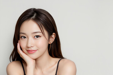 スキンケアで美肌美白の日本人女性の美容・ビューティーポートレート(美人モデル)