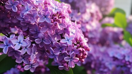 A lilac bush in full bloom, its purple clusters intoxicatingly fragrant. - Powered by Adobe
