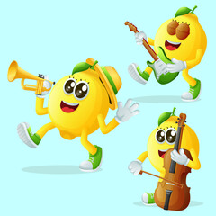 Cute lemon characters playing musical instruments