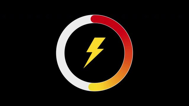 Fast battery charging animation with power icon isolated on a black background.