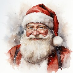 Watercolor Santa Claus portrait on white background. - obrazy, fototapety, plakaty