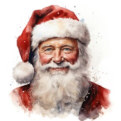 Watercolor Santa Claus portrait on white background.