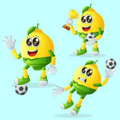 Cute lemon characters playing soccer