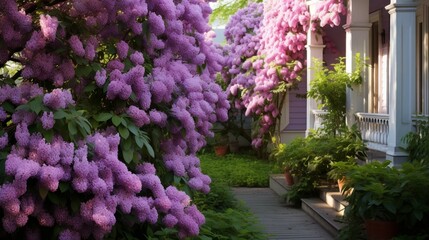 Fototapeta na wymiar A lilac bush in full bloom, its purple clusters intoxicatingly fragrant.