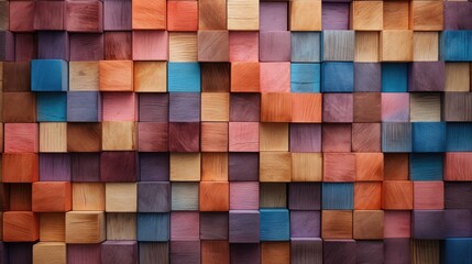 Abstract block stack wooden 3d cubes, colorful wood texture for backdrop